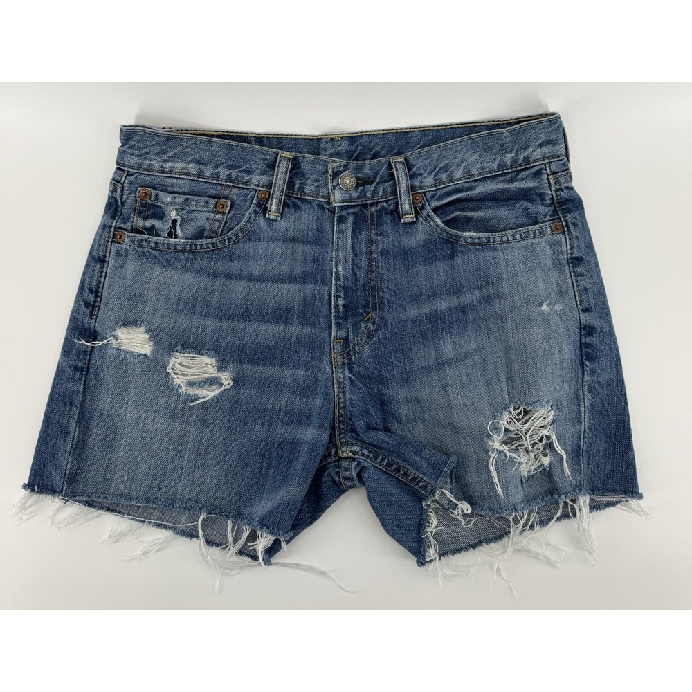 Levi's 514 Women's High Rise Cut Off Blue Denim‎ Shorts Distressed Size 30W